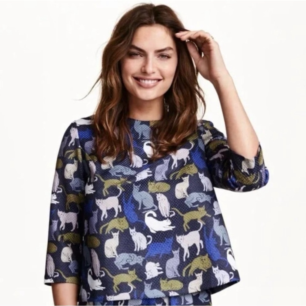H&M Blue Animal Print Blouse